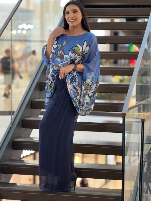 Bluza din matase albastra cu flori [3]