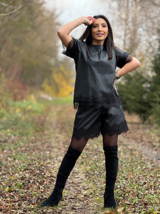 Bluza din piele ecologica cu dantela [6]