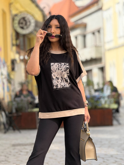 Bluza din vascoza cu detaliu bej [4]