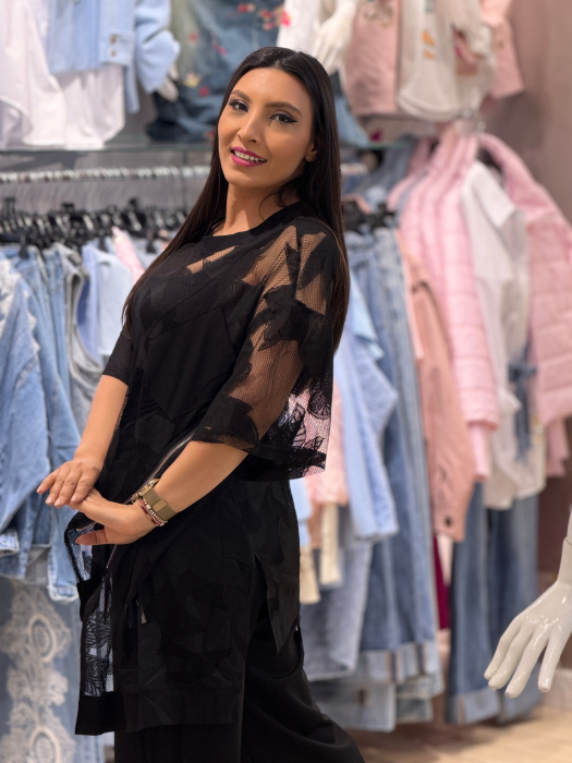 Bluza neagra asimetrica cu fermoar [6]