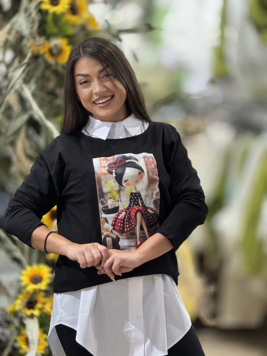 Bluza neagra cu imprimeu fetita cu perlute [3]