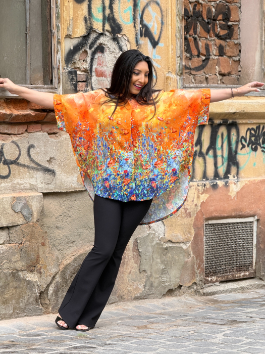 Bluza portocalie din vascoza cu print picasso [4]