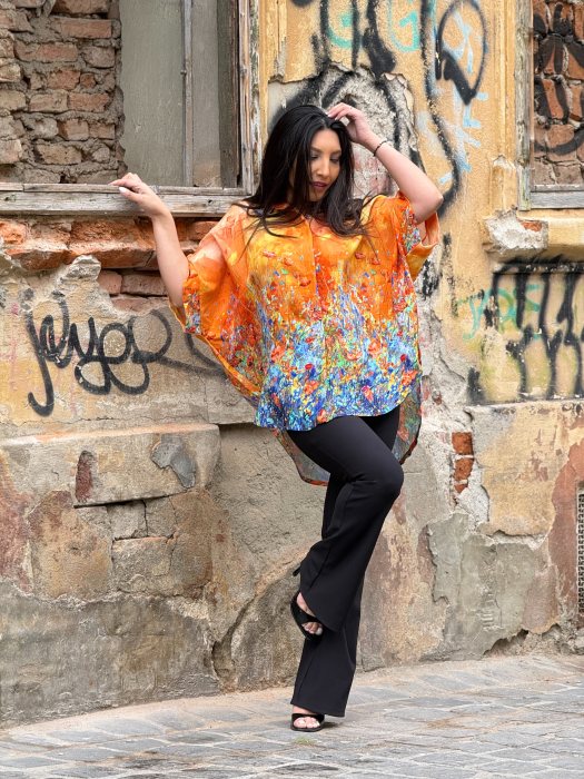 Bluza portocalie din vascoza cu print picasso [3]