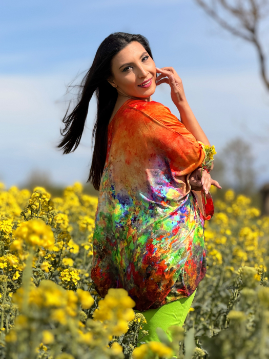 Bluza portocalie in colturi cu print picasso [3]