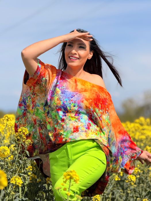 Bluza portocalie in colturi cu print picasso [6]