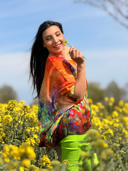 Bluza portocalie in colturi cu print picasso [2]