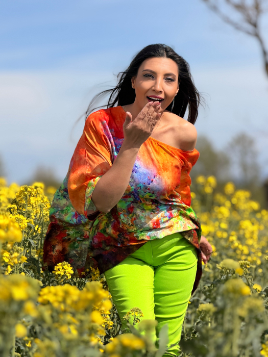 Bluza portocalie in colturi cu print picasso [5]