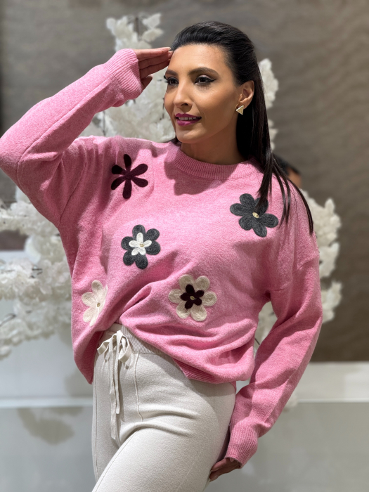 Bluza tricotata cu imprimeu floricele [2]
