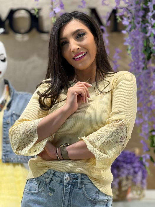 Bluza tricotata cu maneci trei sferturi si detalii din dantela [2]