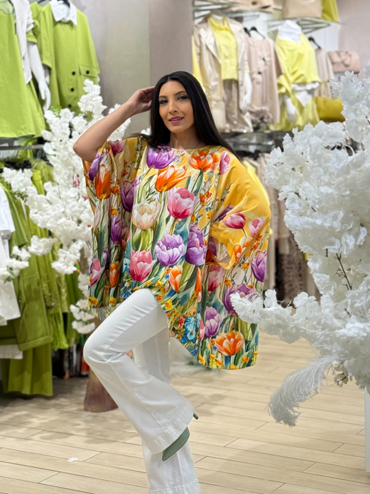 Bluza vaporoasa cu imprimeu lalele colorate [2]
