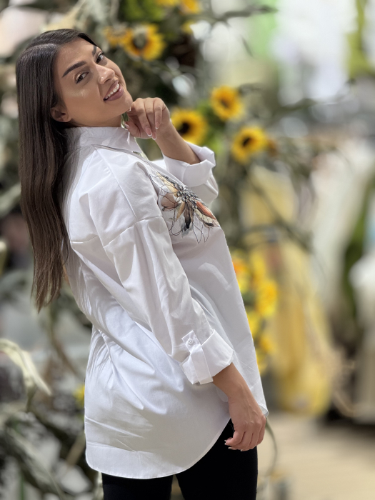 Camasa alba cu imprimeu floare cu pietricele [4]