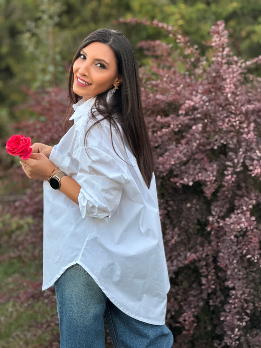 Camasa alba cu imprimeu floral rosu [5]