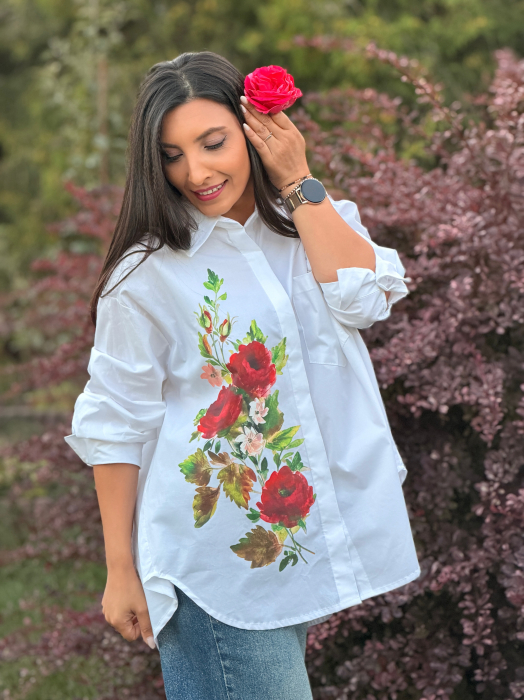 Camasa alba cu imprimeu floral rosu [3]