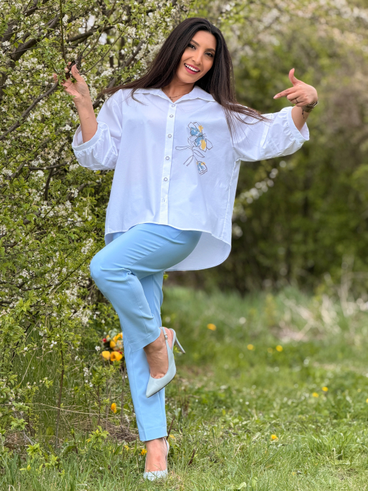 Camasa alba cu nasturi si broderie florala [7]