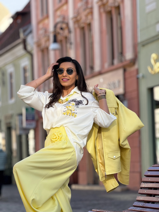 Cămașă damă cu imprimeu artistic și nod frontal [2]