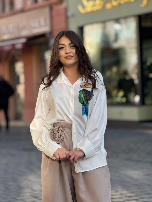 Cămașă damă cu imprimeu feminin și nod frontal [2]