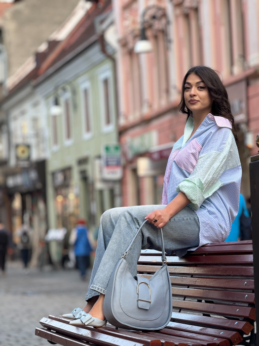 Camasa din bumbac cu dungi multicolore si nasturi [5]