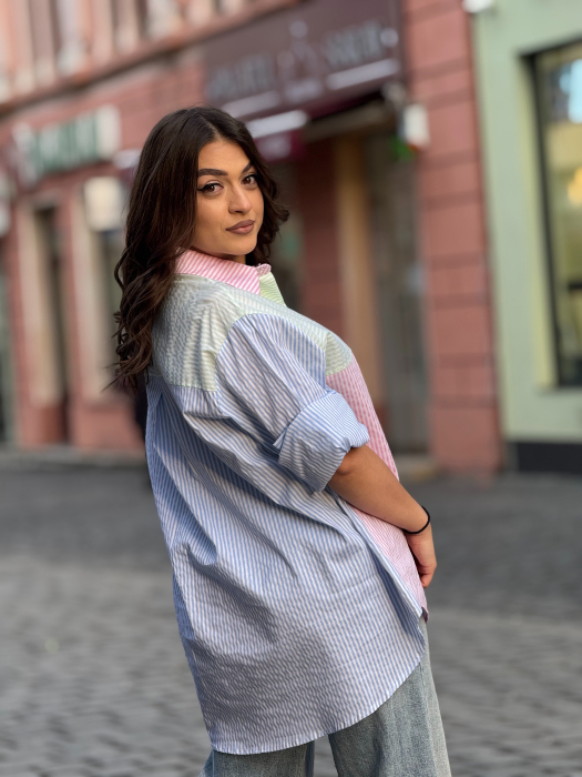 Camasa din bumbac cu dungi multicolore si nasturi [4]