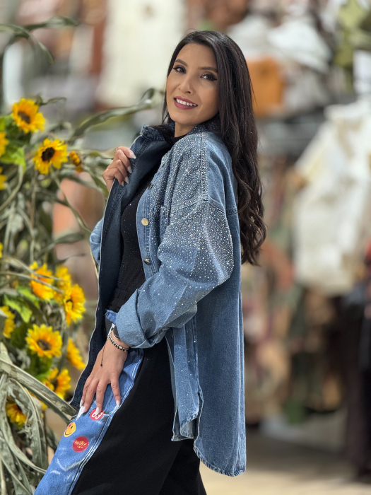 Camasa din denim cu pietricele aplicate [2]