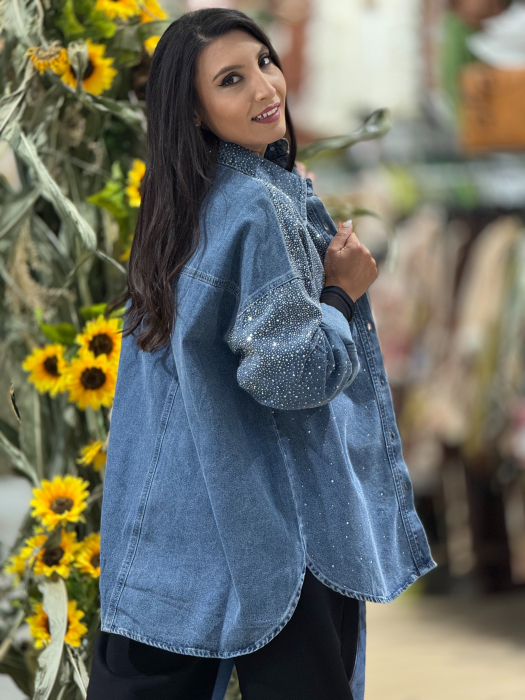 Camasa din denim cu pietricele aplicate [3]