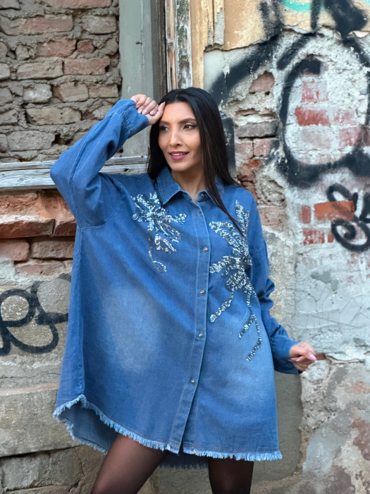 Camasa din jeans cu flori din strasuri [8]