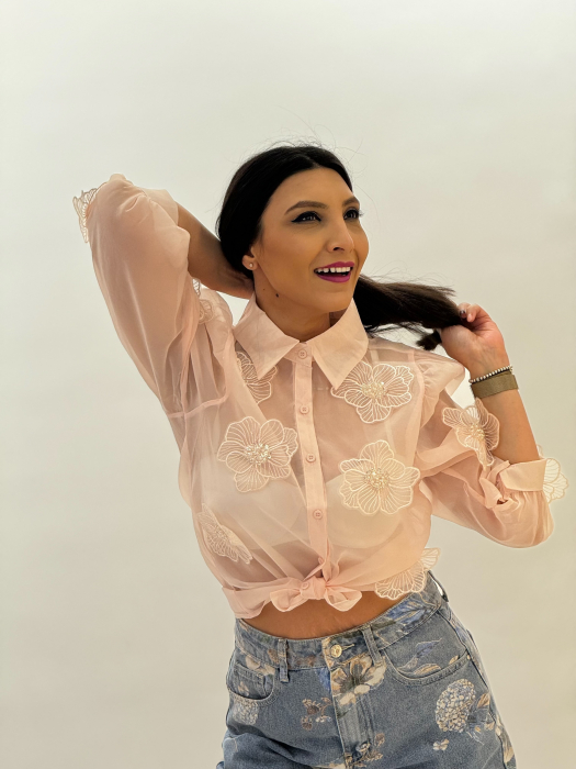 Camasa din organza cu flori aplicate [3]