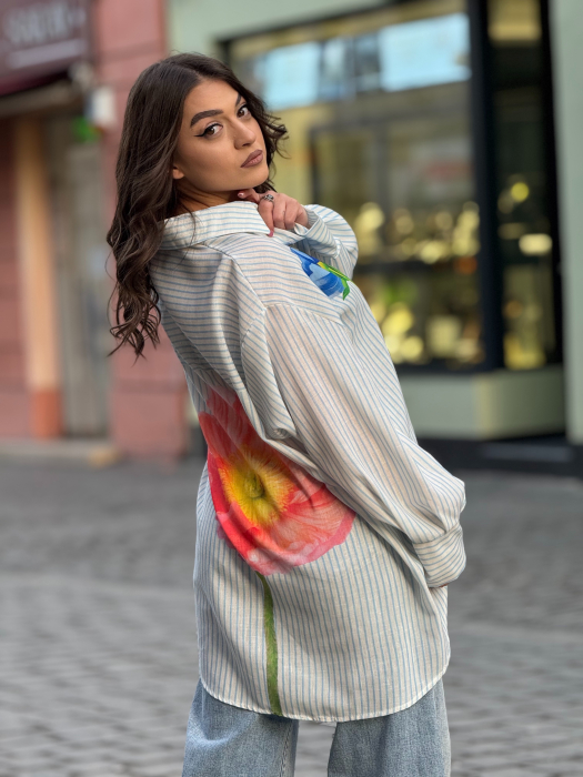 Cămașă dungată cu flori pictate [4]