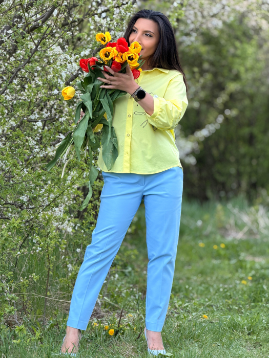 Camasa galbena cu nasturi si broderie florala [6]