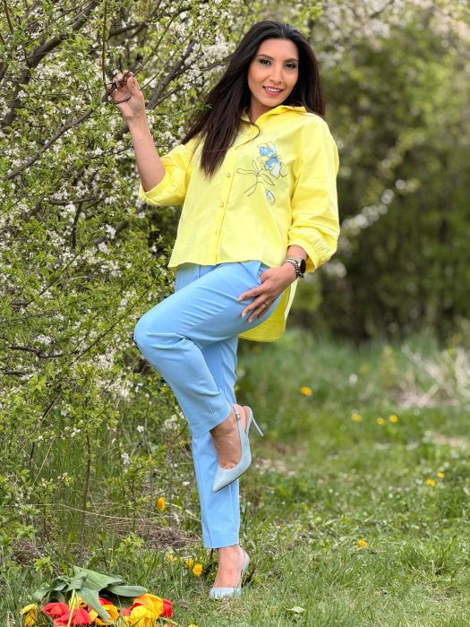 Camasa galbena cu nasturi si broderie florala [3]