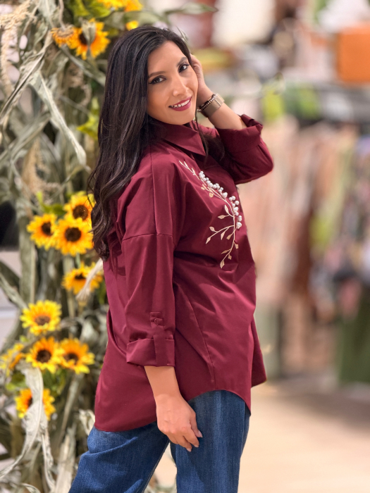 Camasa oversize bordo cu perlute [3]