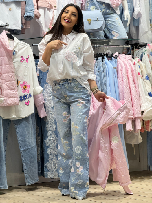 Camasa oversize cu 2 flori brodate [5]