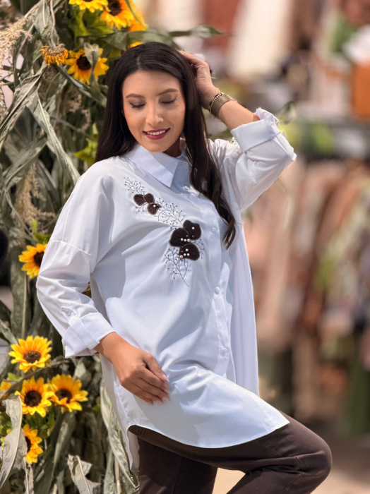 Camasa oversize cu print 2 flori maro [2]