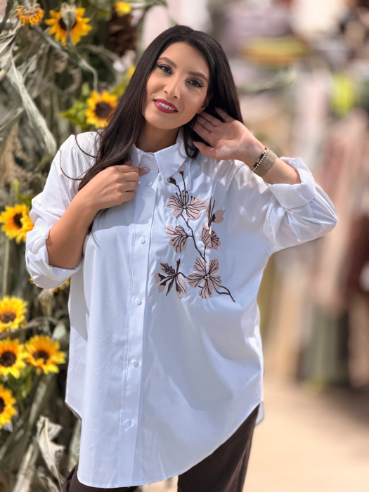 Camasa oversize cu print crenguta cu flori [2]