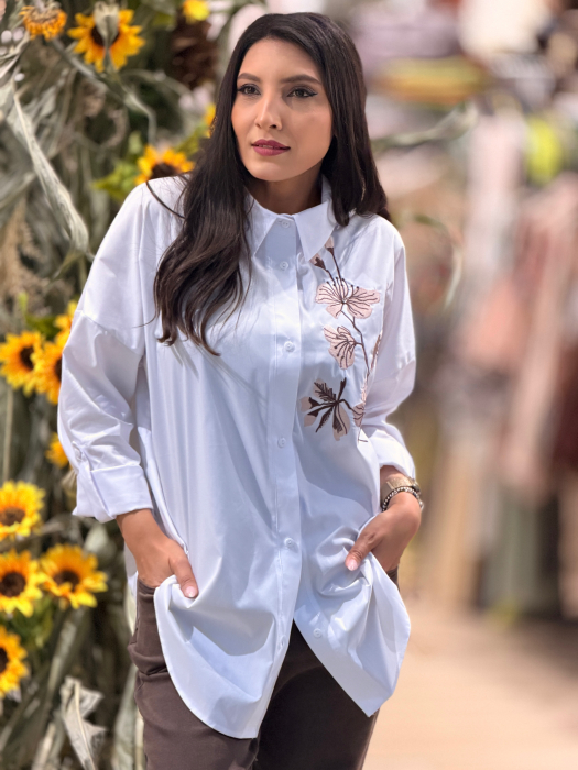 Camasa oversize cu print crenguta cu flori [3]