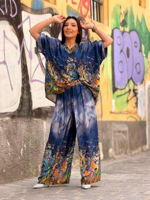 Compleu albastru cu pantaloni cu imprimeu picasso [5]