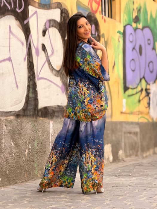 Compleu albastru cu pantaloni cu imprimeu picasso [7]