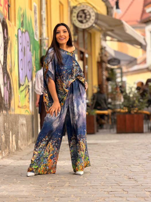 Compleu albastru cu pantaloni cu imprimeu picasso [2]