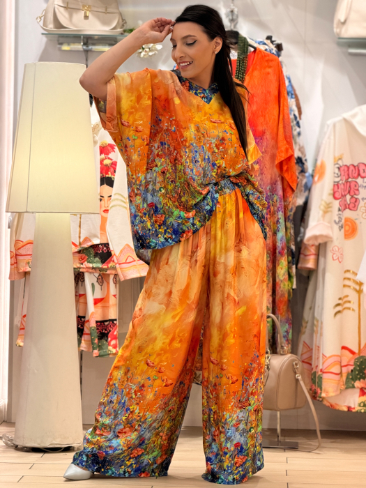 Compleu portocaliu  cu pantaloni cu imprimeu picasso [6]