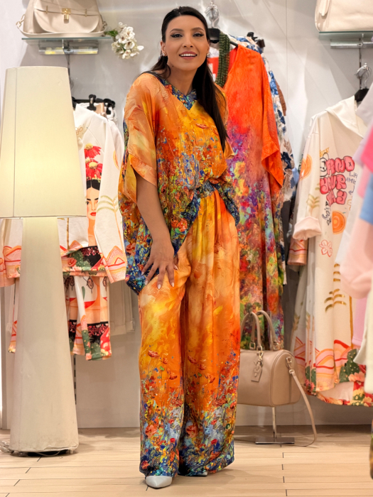 Compleu portocaliu  cu pantaloni cu imprimeu picasso [4]