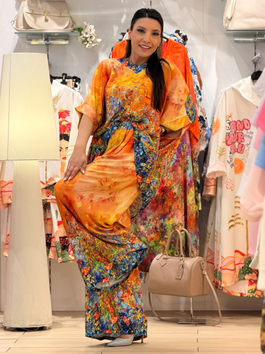 Compleu portocaliu  cu pantaloni cu imprimeu picasso [5]