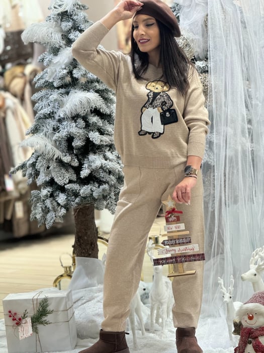 Compleu tricotat cu imprimeu ursulet [2]