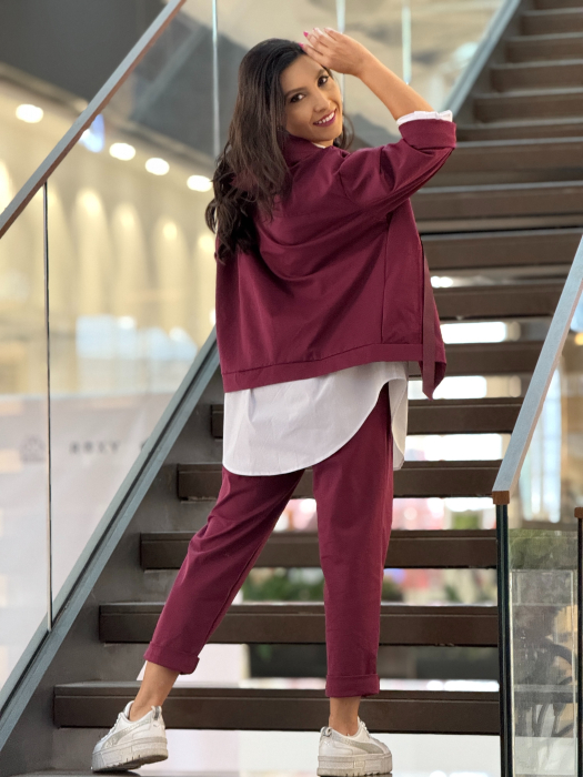 Costum casual cu hanorac tip camasa si pantaloni [4]
