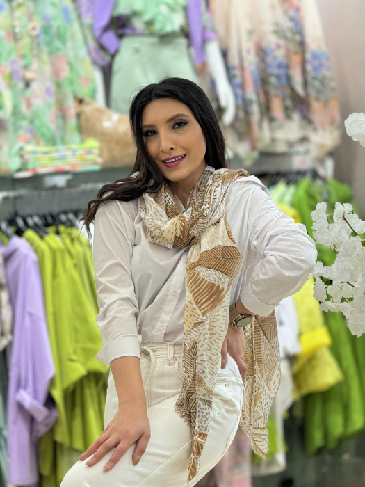 Esarfa bej cu frunze exoticern [2]