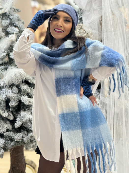 Esarfa in carouri cu franjuri [2]