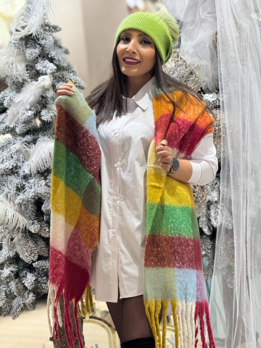 Esarfa in carouri cu franjuri [2]