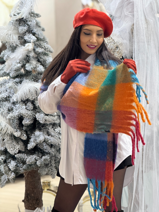 Esarfa in carouri cu franjuri [2]