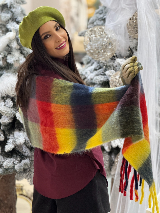 Esarfa in carouri cu franjuri [2]