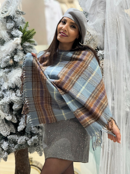 Esarfa in carouri cu insertii sclipici [3]