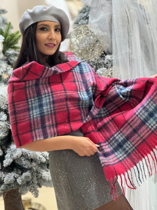 Esarfa in carouri cu insertii sclipici [4]