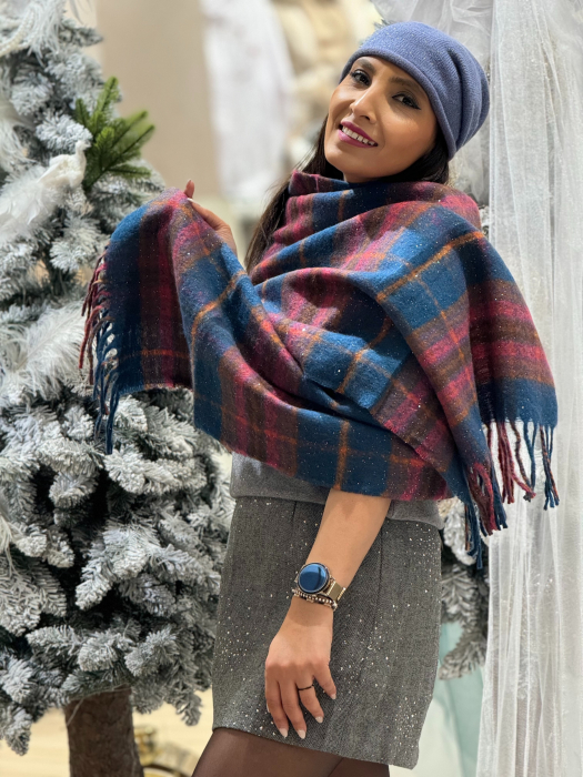 Esarfa in carouri cu insertii sclipici [2]